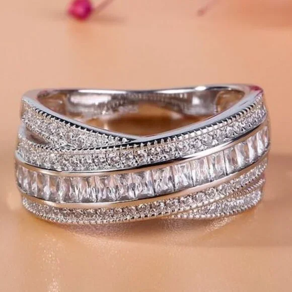 💥 Double Layer Stackable Exquisite Zircon Fashion Cross Rings for Women, PD006
